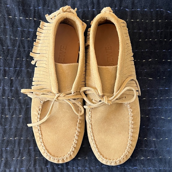 Loewe Other - LOEWE x Paula’s Ibiza Suede Calfskin Fringed High Top Loafer - Gold